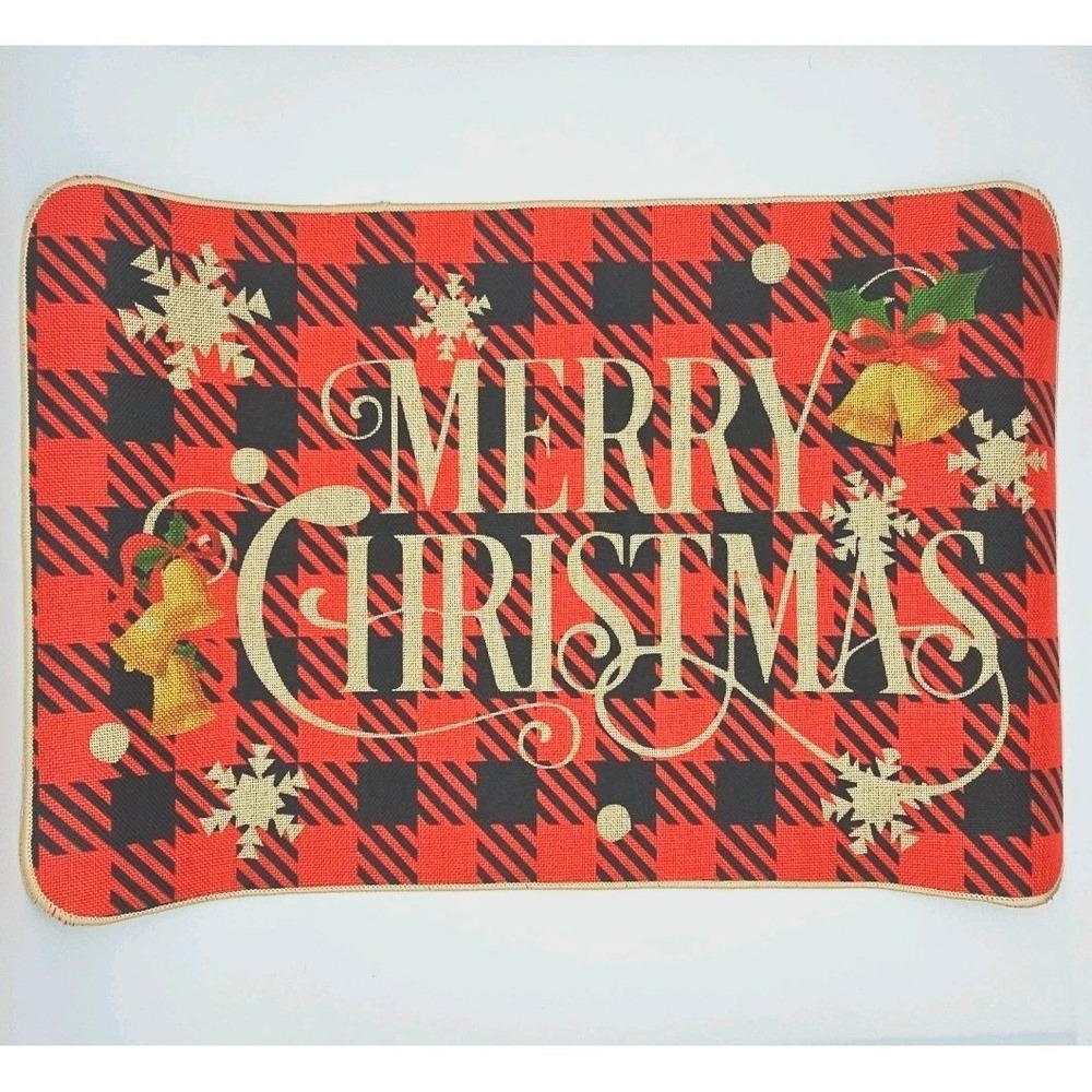 Merry Christmas Decorative Holiday Doormat Red Checked Holiday Decor Rectangle